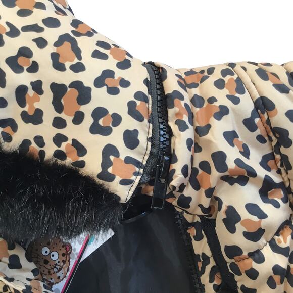 KC Collections Leopard Print Puffer Vest Faux Fur Zip Off Hood Size M (10) NWT - Picture 5 of 10